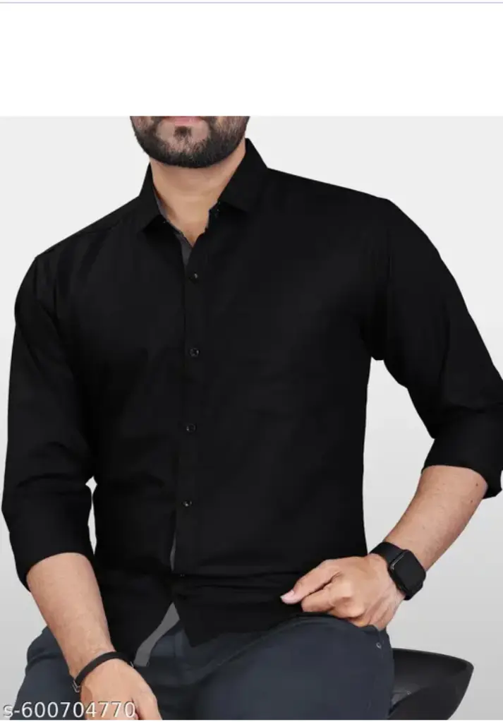 Men's Solid Regular Spread Collar Light  Shirts (M, Black)