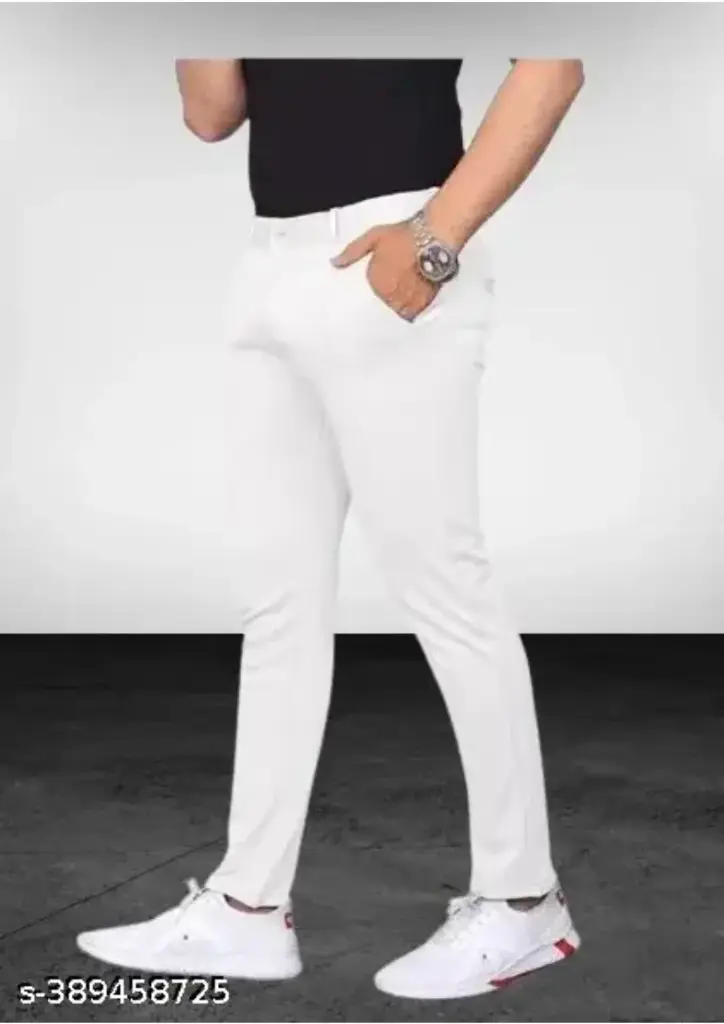 Men regular Slim Fit Flat-Front Trousers  (28, White)