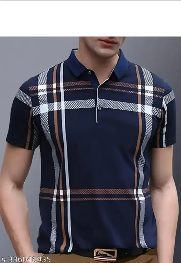 GESPO Men's Checked Polo T-shirt  (Blue, M)