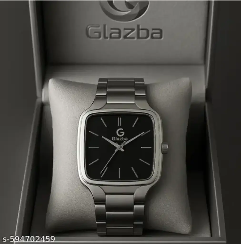 Glazba Trendy Silver Stylish Square Chain Watch for Mens & Boys